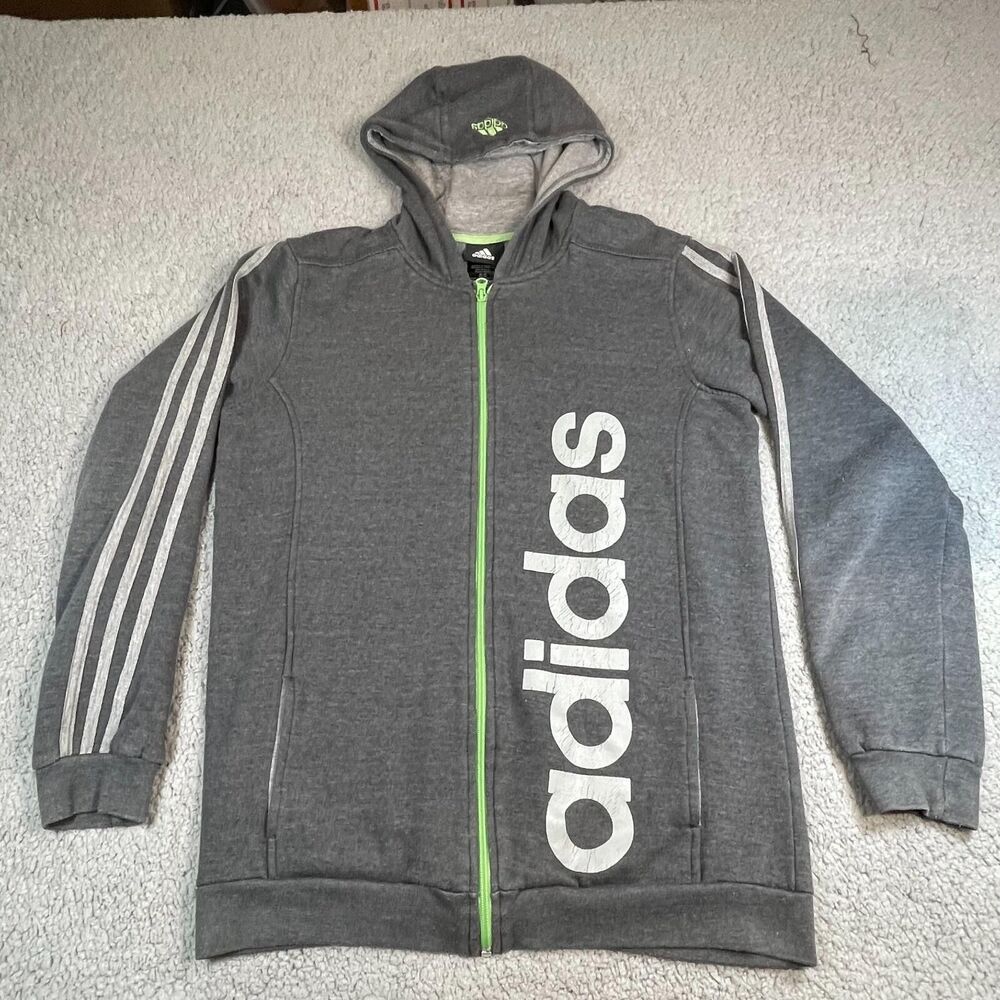 Adidas Hoodie Womens XL Gray Full Zip 3-Stripes Big Logo Athletic Sweatshirt